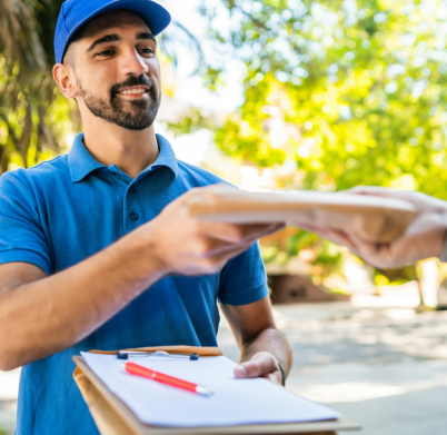 Delivery man making home delivery to customer.