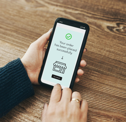 Shopping online. Ordering product online using smartphone. Order confirmation. Using technology